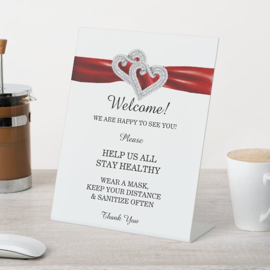 Diamond Hearts Red Ribbon Wedding Safety Reclamebord Met Voetstuk (Insitu)