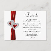 Diamond Hearts Rood Lint Bruiloft Details Informatiekaartje (Voorkant)