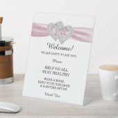 Diamond Hearts Roze Lint Bruiloft Veiligheid Reclamebord Met Voetstuk (Insitu)