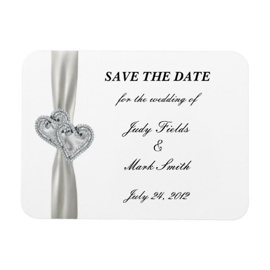 Diamond Hearts White Wedding Save the Date Magnet Magneet (Horizontaal)