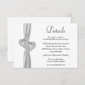 Diamond Hearts Wit Lint Bruiloft Details Informatiekaartje (Voorkant / Achterkant)