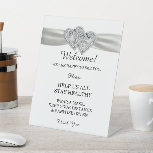 Diamond Hearts Wit Lint Bruiloft Veiligheid Reclamebord Met Voetstuk (Insitu)