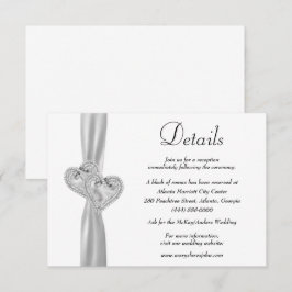 Diamond Hearts Witte Lint Huwelijksdetails Informatiekaartje