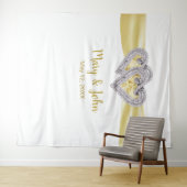 Diamond Hearts Yellow Ribbon Wedding Backdrop Wandkleed (In Situ (horizontaal))