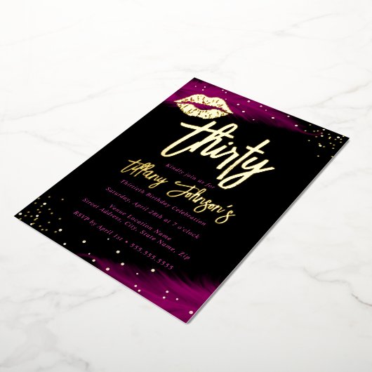 Diamond Heet Roze Goud Kus 30e Verjaardag Folie Uitnodiging (Gedraaid)