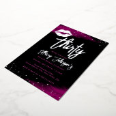 Diamond Heet Roze Zilveren Kus 30e Verjaardag Folie Uitnodiging (Gedraaid)