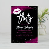 Diamond Heet Roze Zilveren Kus 30e Verjaardag Folie Uitnodiging (Staand Voorkant)