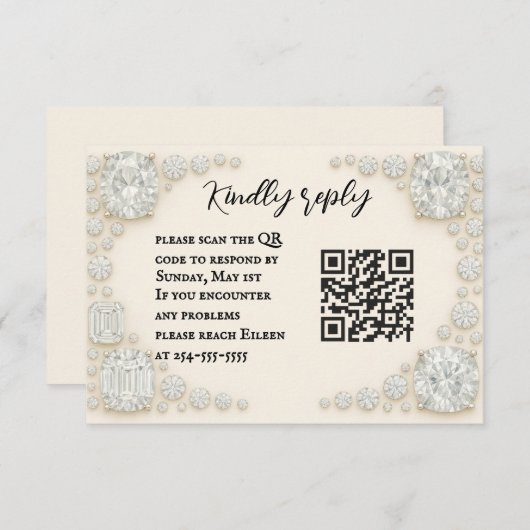 Diamond Heirloom QR Code Wedding RSVP Kaart (Voorkant / Achterkant)