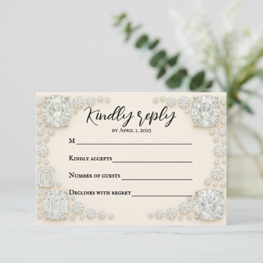 Diamond Heirloom Wedding RSVP Kaart (Staand voorkant)