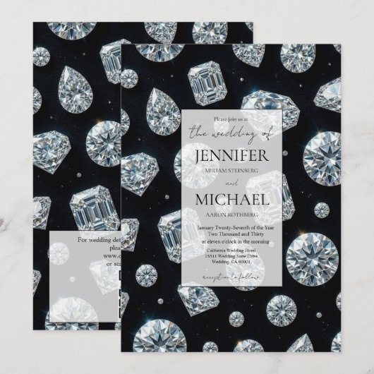 Diamond High End Formeel | Luxe QR Code Trouwen Kaart (Voorkant / Achterkant)
