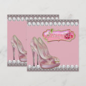 Diamond High Heel Schoen Roze & Bruin Verjaardagsf Kaart (Voorkant / Achterkant)