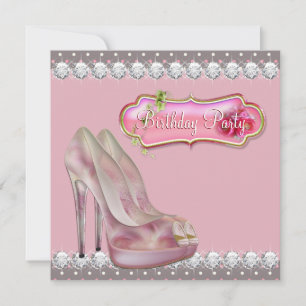 Diamond High Heel Schoen Roze & Bruin Verjaardagsf Kaart