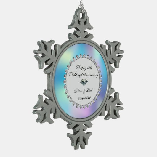 Diamond Holographic 10th Wedding Jubileum Tin Sneeuwvlok Ornament (Links)