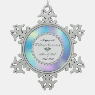 Diamond Holographic 10th Wedding Jubileum Tin Sneeuwvlok Ornament
