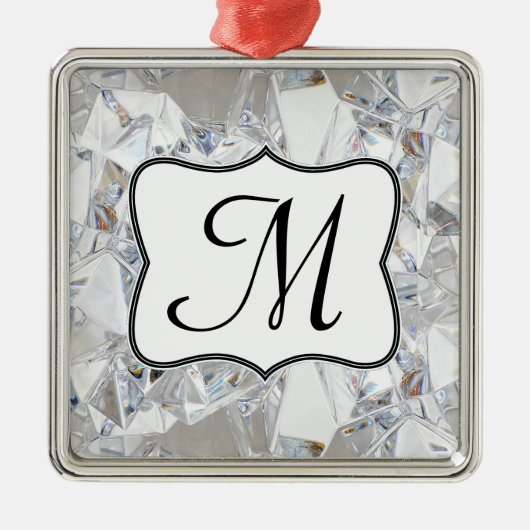 Diamond Ice Crystal Glit Monogram Initiaal Ornamen Metalen Ornament (Voorkant)