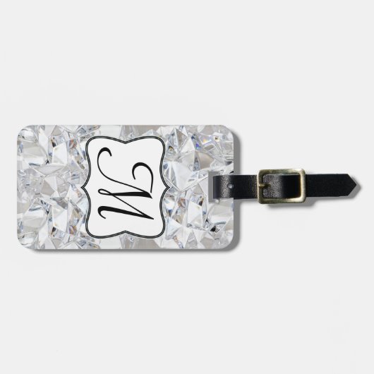 Diamond Ice Crystal Glitz Monogram Bagagelabel (Voorkant horizontaal)