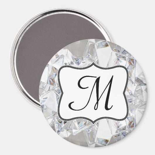 Diamond Ice Crystal Glitz Monogram Initiaal Magnee Magneet (Voorkant / Achterkant)