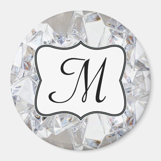Diamond Ice Crystal Glitz Monogram Initiaal Magnee Magneet (Voorkant)