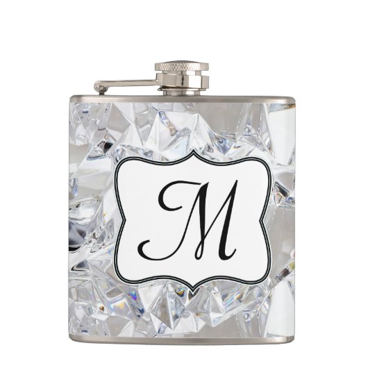 Diamond Ice Crystal Glitz Monogram Whiskeyfles Heupfles (Voorkant)