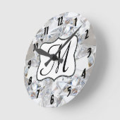 Diamond Ice Crystal Monogram Initiaal Wall Clock Ronde Klok (Hoek)