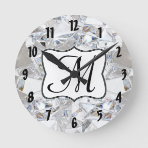 Diamond Ice Crystal Monogram Initiaal Wall Clock Ronde Klok