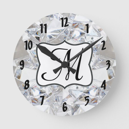Diamond Ice Crystal Monogram Initiaal Wall Clock Ronde Klok (Voorkant)