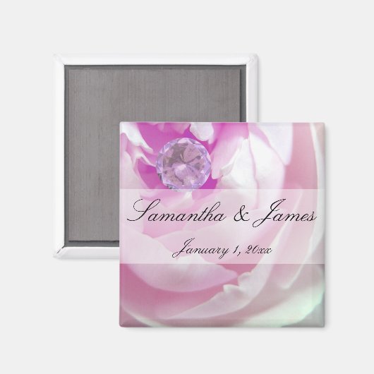 Diamond in een roze roze bruiloft magneet (Voorkant / Achterkant)