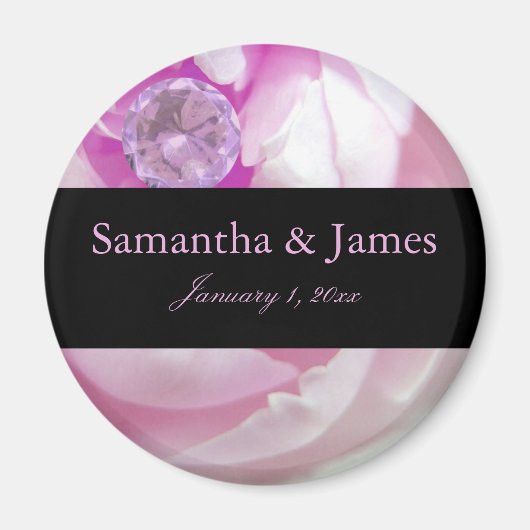 Diamond in Pink Rose Personal Wedding Magneet (Voorkant)