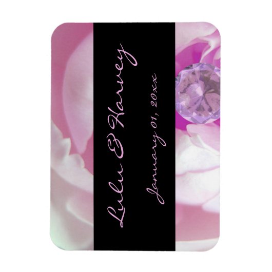 Diamond in Pink Rose Personal Wedding Magneet (Verticaal)