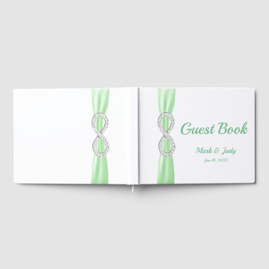 Diamond Infinity Green Ribbon Wedding Guestbook Gastenboek (Volledig)