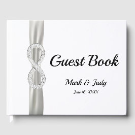 Diamond Infinity White Ribbon Wedding Guestbook Gastenboek