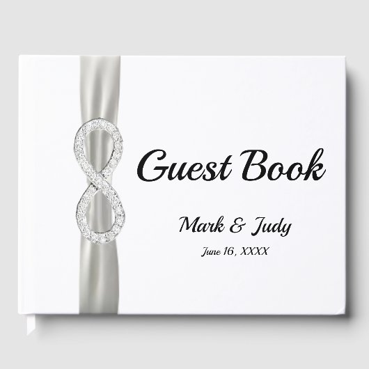 Diamond Infinity White Ribbon Wedding Guestbook Gastenboek (Voorkant)