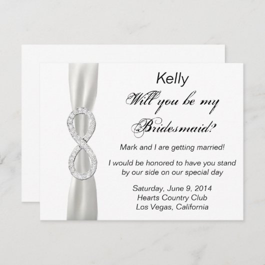 Diamond Infinity Witte Trouw Bruidsmeisje Kaart (Voorkant / Achterkant)