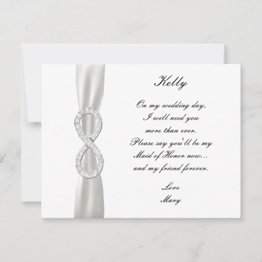 Diamond Infinity Witte Trouw Bruidsmeisje Kaart (Voorkant)
