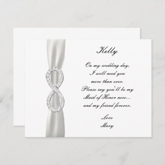 Diamond Infinity Witte Trouw Bruidsmeisje Kaart (Voorkant / Achterkant)