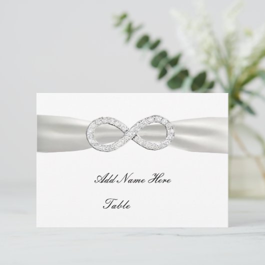 Diamond Infinity Witte Trouwtafel Plaatskaart (Staand voorkant)