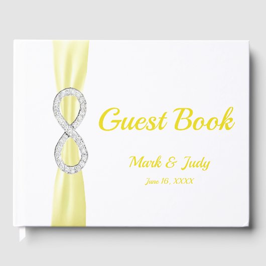 Diamond Infinity Yellow Ribbon Wedding Guestbook Gastenboek (Voorkant)
