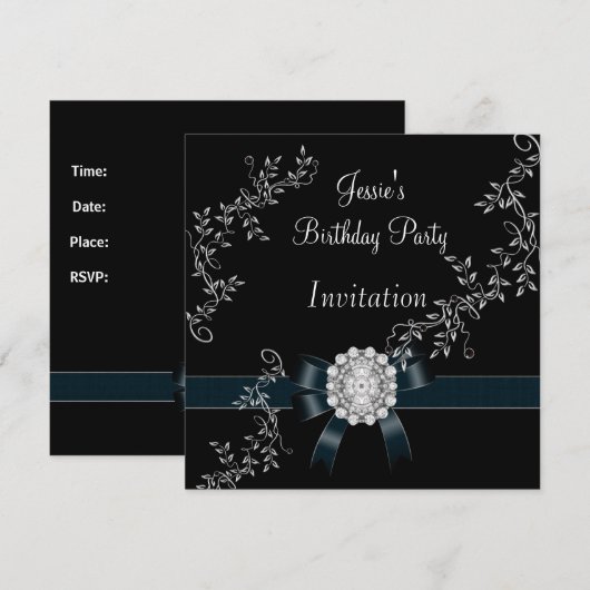 Diamond Jewel Black Bow Silver Kaart (Voorkant / Achterkant)