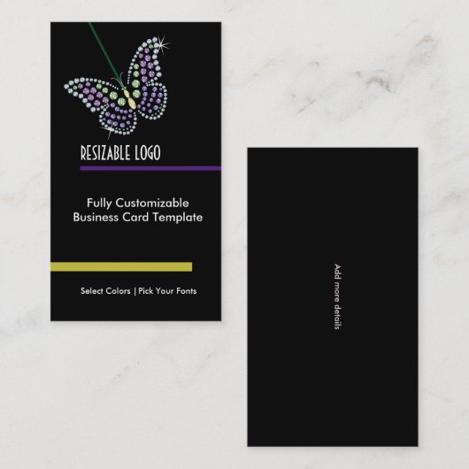 Diamond Jewel Rhinestone Butterfly Visitekaartje (Voorkant / Achterkant)