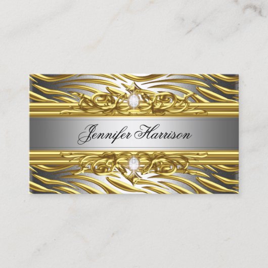 Diamond Jewel Zebra Gold op Gold Silver Elegant Visitekaartje (Voorkant)