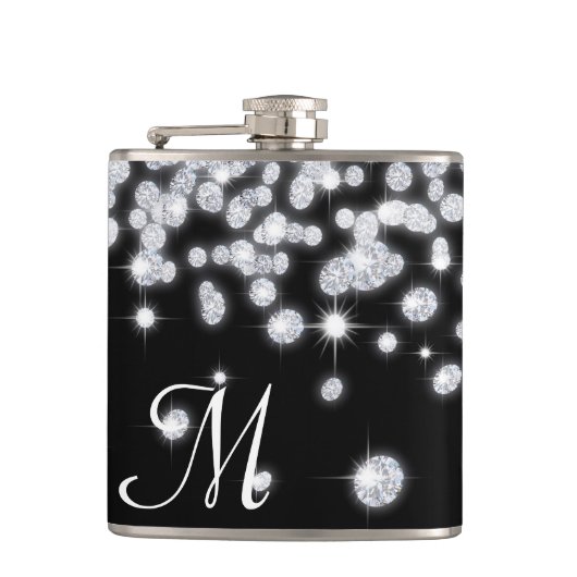 Diamond Jewels Jewelry Glit Monogram Whiskey Flask Heupfles (Voorkant)