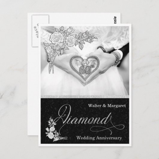 Diamond Jubileum 60th Silver en Black Briefkaart (Voorkant / Achterkant)