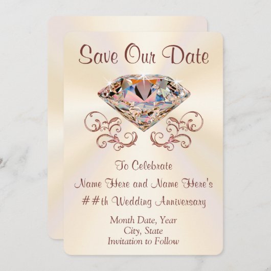 Diamond Jubileum Bewaar de Datumkaarten, Jouw teks Save The Date (Voorkant / Achterkant)