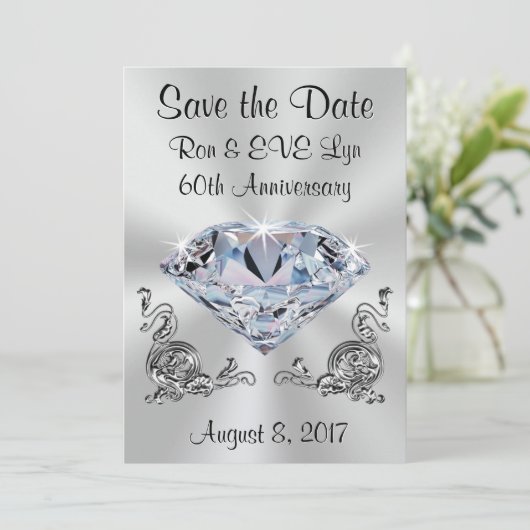 Diamond Jubileum Bewaar de Datumkaarten, Jouw teks Save The Date (Staand voorkant)