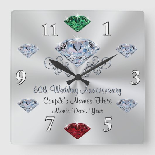 Diamond Jubileum Clock met jouw sierstenen Vierkante Klok (Voorkant)