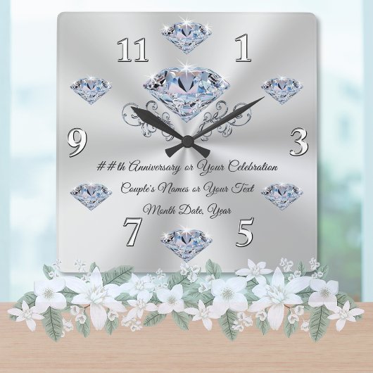 Diamond Jubileum Clock of Your Celebration Vierkante Klok