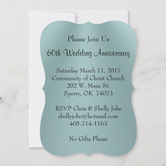 Diamond Jubileum Invitations, Uw KLEUREN, TEKST Kaart (Achterkant)