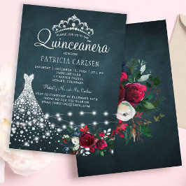 Diamond jurk en tiara bloemen elegante quinceanera kaart