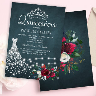 Diamond jurk en tiara bloemen elegante quinceanera kaart