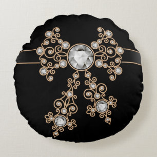 Diamond, juwelen, kant, zilver, kant, zwart, parel rond kussen